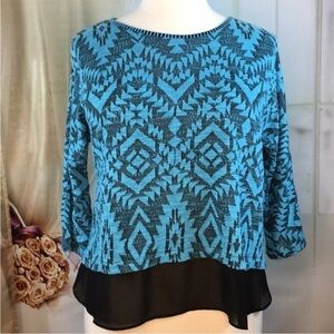 RUBY Rd Blue Aztec Print Knit Top XLP